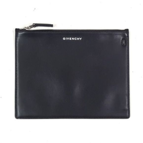 Givenchy Black Leather Logo Full Zip Clutch Pouch Bag - Picture 1 of 5